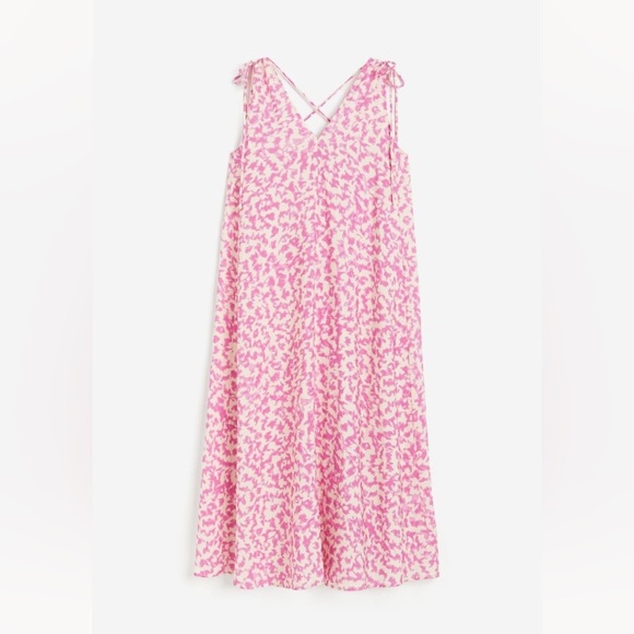 H&M Dresses & Skirts - h&m tie detailed crepe v neck Maxi dress Pink Cream Loose Fit S/M